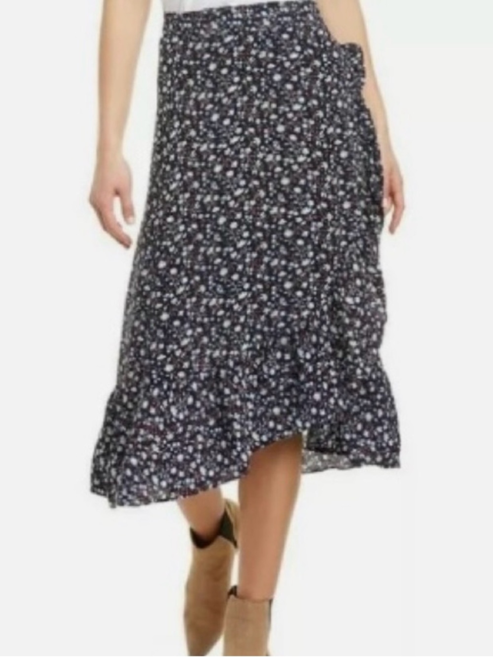 Madewell Blue Floral Midi Wrap Skirt Ruffle Edge Size 14 NWT.